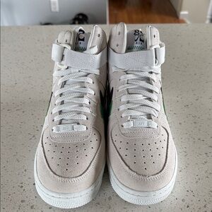 Nike Air Force 1 High-Top Sneakers in Cream and Green